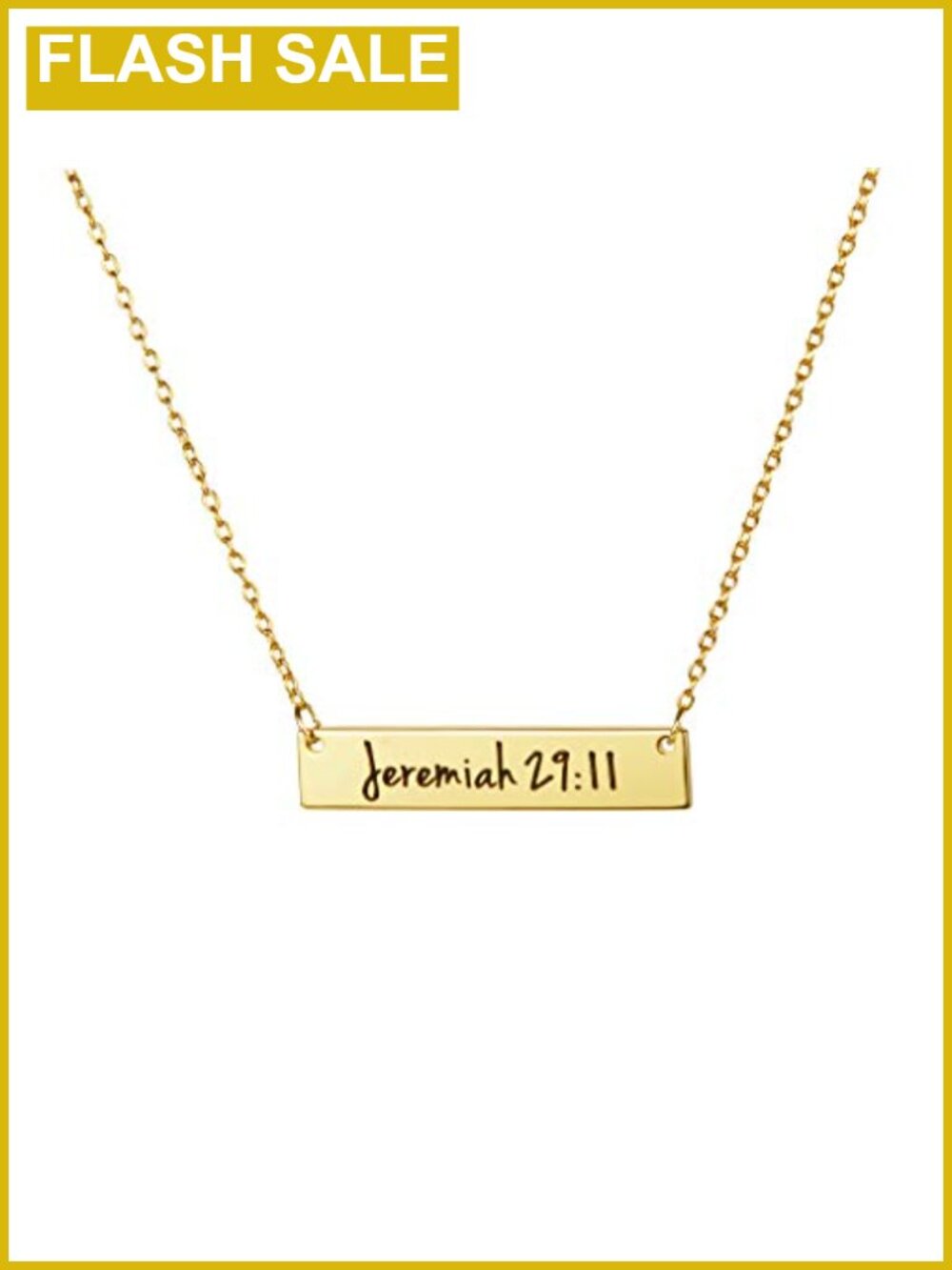 18K Gold Plated Bar Necklace Bible Verse Pendant 18in Chain